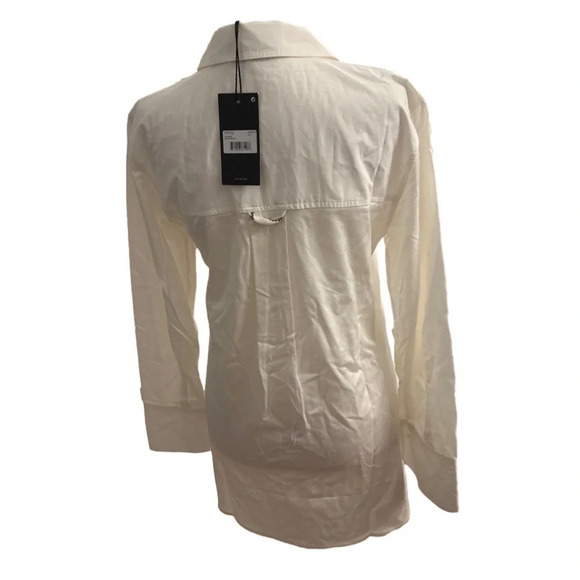 NWT GSTQ Placket Long Sleeve Collar Shirt Off White Top XS - Picture 5 of 12